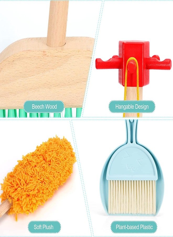 BLiSS HUES مجموعة ألعاب التنظيف للأطفال الصغار من بليس هيوز، تتضمن 5 قطع: مكنسة، فرشاة، جاروف، ممسحة، منفضة غبار، وحامل تعليق. - Image 3